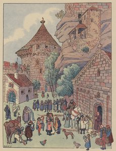 Wyjazd Chevalier du Hohbarr na wyprawy krzyżowe (kolor lito) autorstwa Jean Jacques Waltz