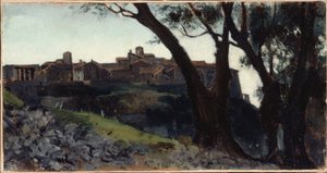 Pejzaż włoski. Wioska o zmierzchu, między 1859 a 1860 (olej)