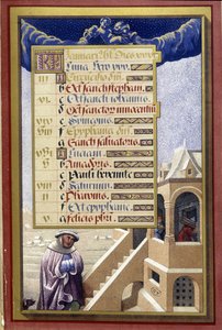 Styczeń: Dom zimą (Wodnik) - faksymile Godzin Anny Bretanii, Jean Bourdichon autorstwa Jean (after) Bourdichon