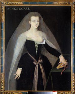 Portret Agnes Sorel (1422-1450) (Pani Beaute sur Marne) (Beaute-sur-Marne), ulubienica króla Karola VII (1422-1461) Jej pierś jest naga. Obraz wg Jeana Fouqueta XVI wiek, Chateau royal de Loches - Portret Agnes Sorel (1422-1450) (dama