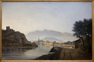 Widok Grenoble z Quai de la Graille, Obraz olejny Jeana Acharda (1807-1884) wykonany w 1837 roku. Fotografia, KIM Youngtae, Grenoble, Musee de Grenoble.