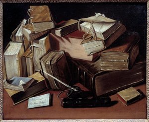 Martwa natura z książkami Malarstwo Jean Andreas Biset (1672-ok. 1710). Bourg en Bresse, Musee de Breu - Martwa natura z książkami. Obraz Jeana Andreasa Biseta (1672-ca.1710). Muzeum Breu, Bourg en Bresse, Francja autorstwa Jean Andreas Biset
