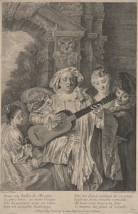 W kostiumie Mezetin, grafika wykonana przez Henri Simon Thomassin c.1717-1726 (akwaforta) autorstwa Jean Antoine (after) Watteau
