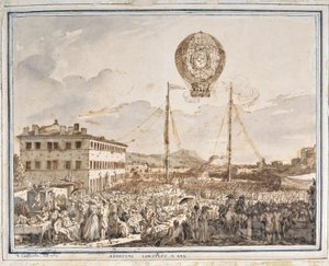 Aerostat zbudowany w Aix. Balon zbudowany w Aix en Provence. Rysunek Jean Antoine Constantin dit Constantine d