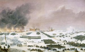 Kampania prusko-polska (1806-1807) - Simeon Jean Antoine Fort (1793-1861): Bitwa pod Eylau, atak na cmentarz 7 lutego 1807, Musee de la Histoire de France, Chateau de Versailles autorstwa Jean Antoine Simeon Fort