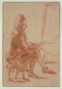 Malarz z brodą (prawdopodobnie Claude Audran), ok. 1709 r. (czerwona kreda na papierze w kolorze buforu, położona na kremowej karcie) autorstwa Jean Antoine Watteau