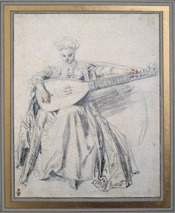 Lutniarz Rysowanie kopalni ołowiu i krwi, Jean Antoine Watteau (1684-1721) XVIII-wieczne muzeum Chantilly Conde autorstwa Jean Antoine Watteau