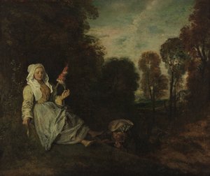 Wieczorny krajobraz z błystką autorstwa Jean Antoine Watteau