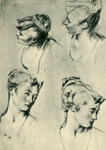Cztery badania głów kobiecych, początek XVIII w., 1943 r. autorstwa Jean Antoine Watteau