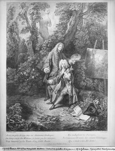 Jean Antoine Watteau i jego przyjaciel Monsieur de Julienne, rytowane przez Nicolasa Henri Tardieu (1674-1749) autorstwa Jean Antoine Watteau