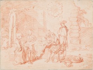 Żołnierze grają w karty przed murem. 1709/10 autorstwa Jean Antoine Watteau