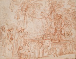Znachor, sprzedający swoje towary na wolnym powietrzu, c1700-1720 autorstwa Jean Antoine Watteau