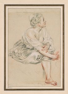 Siedząca młoda kobieta, ok. godz. 1716 (czarna, czerwona i biała kreda na papierze) autorstwa Jean Antoine Watteau