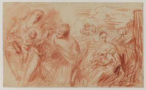 Arkusz studiów po dawnych mistrzach (czerwona kreda na papierze) autorstwa Jean Antoine Watteau