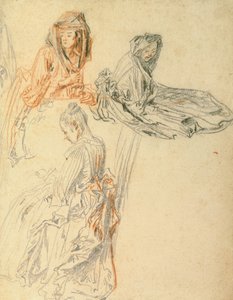 Studia trzech siedzących kobiet, ok. 1716-18 (kreda na papierze) autorstwa Jean Antoine Watteau