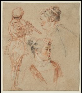 Studia flecistki i dwóch kobiet, c.1717 autorstwa Jean Antoine Watteau
