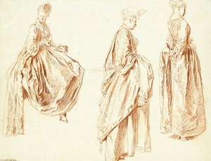 Trzy Panie z profilu po prawej stronie, jedna siedząca, ok. 1713-14 autorstwa Jean Antoine Watteau