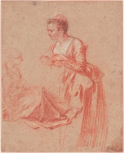 Dwa studia postaci młodej kobiety, c. 1716 autorstwa Jean Antoine Watteau