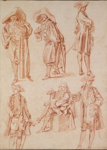 Dwa Studia Doktora w komedii włoskiej i czterech oficerów, XVIII w. autorstwa Jean Antoine Watteau