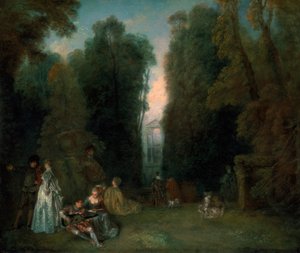 Widok przez drzewa w parku Pierre Crozat, 1715 autorstwa Jean Antoine Watteau