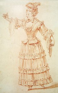 Tancerka Opery (czerwona kreda na papierze) autorstwa Jean Antoine Watteau