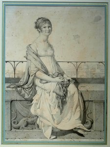 Portret panny Barbary Bansi siedzącej we włoskim krajobrazie. Rysunek Jean Auguste Dominique Ingres (1780-1867) autorstwa Jean Auguste Dominique Ingres