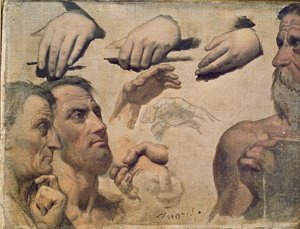 Гомер полигийн апотеозын толгой ба гарыг судлах autorstwa Jean Auguste Dominique Ingres