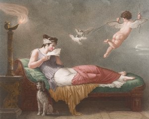 Kupidyn dostarcza list miłosny. XIX wiek (druk) autorstwa Jean Baptiste (after) Mallet