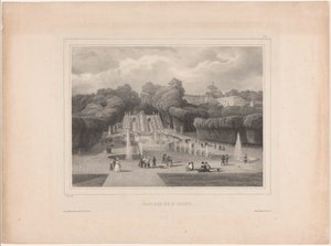 Fontanna w Château de Saint-Cloud Cascade de St. Cloud (tytuł na obiekcie) Wspaniałe widoki w Paryżu (tytuł serialu) autorstwa Jean Baptiste Arnout