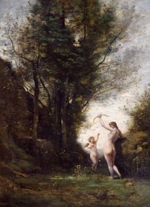 Nimfa bawiąca się z Kupidynem, 1857 autorstwa Jean Baptiste Camille Corot