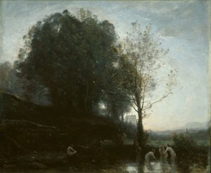 Kąpiel nimfy i dziecko autorstwa Jean Baptiste Camille Corot