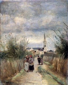 Dzwonnica w Argenteuil Road to the Church, lata 70. XIX wieku. autorstwa Jean Baptiste Camille Corot