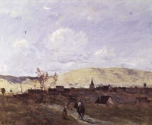 Cavalier w oczach wioski autorstwa Jean Baptiste Camille Corot