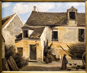 Dziedziniec domu pod Paryżem autorstwa Jean Baptiste Camille Corot