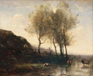 Pasterz odpoczywający u podnóża chłodnych wzgórz, ok. 1855-65 autorstwa Jean Baptiste Camille Corot