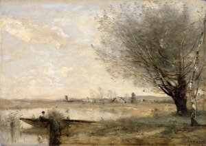Rybak zacumowany przy brzegu (olej na płótnie) autorstwa Jean Baptiste Camille Corot