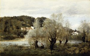 Rybak na brzegu stawu w wiosce Avary; Pecheur au Bord de L