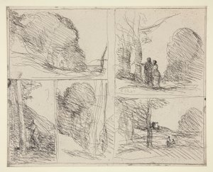 Pięć szkiców: 1. Le Jardin de P?ricl?s (Ogród Peryklesa) 2. L autorstwa Jean Baptiste Camille Corot