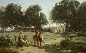 Homer i pasterze w krajobrazie, 1845 autorstwa Jean Baptiste Camille Corot