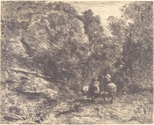 Jeździec i Włóczęga w Lesie autorstwa Jean Baptiste Camille Corot