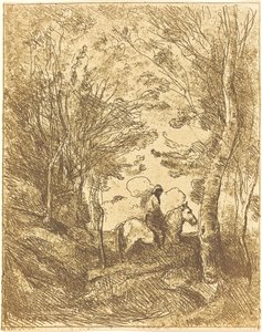 Jeździec w lesie, duży talerz (Le Grand Cavalier sous bois) autorstwa Jean Baptiste Camille Corot