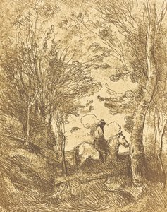 Jeździec w lesie, duży talerz Le Grand Cavalier sous bois, ok. 1930 r. 1854. autorstwa Jean Baptiste Camille Corot