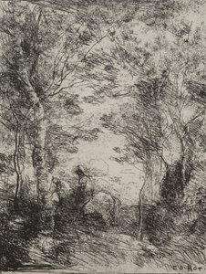 Horseman in the Woods, nadruk oryginalny 1854, wydrukowany w 1921 r. autorstwa Jean Baptiste Camille Corot