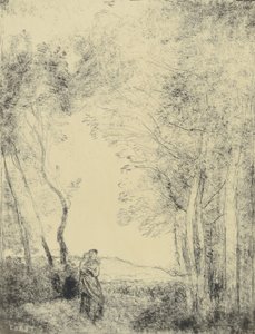 Młoda matka przy wejściu do lasu autorstwa Jean Baptiste Camille Corot