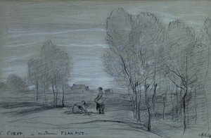 Krajobraz, 1864 (czarno-białe kredy na papierze) autorstwa Jean Baptiste Camille Corot