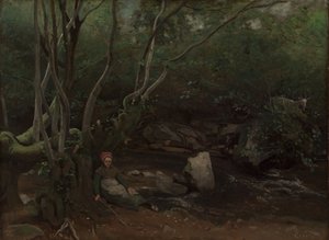 Lormes: Koza dziewczyna siedząca nad strumieniem w lesie, 1842. autorstwa Jean Baptiste Camille Corot
