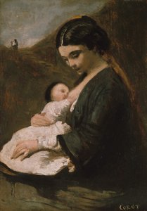 Matka z dzieckiem, prawdopodobnie lata 60. XIX wieku. autorstwa Jean Baptiste Camille Corot