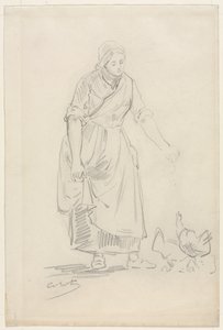 Wieśniaczka karmiąca kurczaki autorstwa Jean Baptiste Camille Corot