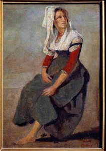 Portret Włoszki Marii de Sorre, siedzącej z głową do góry Obraz na tekturze Camille Corot autorstwa Jean Baptiste Camille Corot