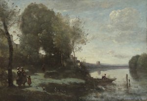 Rzeka z Odległą Wieżą, 1865. autorstwa Jean Baptiste Camille Corot